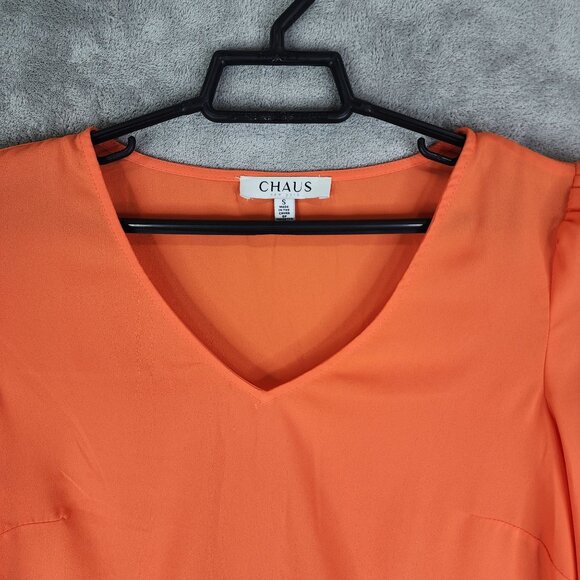 Women's Chaus V-Neck Long Sleeve Blouse Orange 100% Polyester Size S - Picture 4 of 10